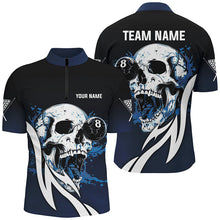 Load image into Gallery viewer, Funny Blue Billiard Skull 8 Ball Pool Custom Men Polo &amp; Quarter-Zip Shirts, Billiard Team Jerseys TDM1805