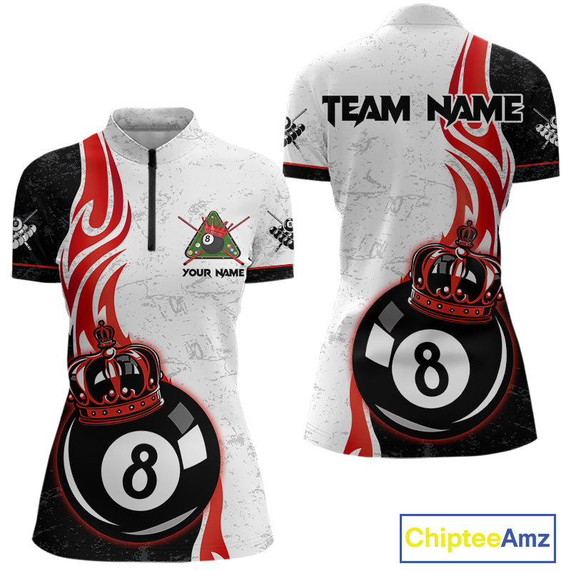 Personalized 8 Ball Pool Crown Billiard Shirt For Women Custom Pool Jersey Billiard Team Shirt |Red TDM4180