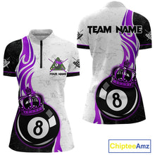 Load image into Gallery viewer, 8 Ball Pool Crown Billiard Shirt For Women Custom Pool Jersey Billiard Team Shirt |Purple TDM4181