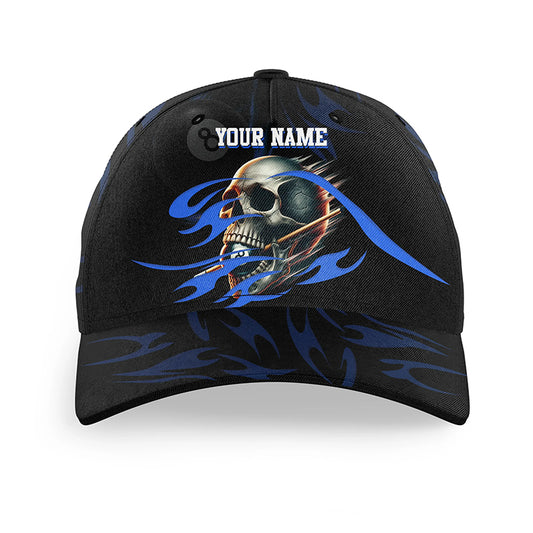 Funny Skull 8 Ball Pool Billiard Hats For Player Custom Adjustable 3D Billiard Baseball Caps |Blue TDM2005