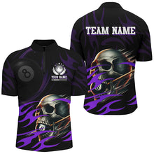 Load image into Gallery viewer, Funny Skull 8 Ball Pool Custom Men Billiard Polo &amp; Quarter-Zip Shirt, Purple Billiard 8 Ball Jersey TDM2006