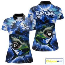 Load image into Gallery viewer, Thunder Lightning Storm Custom Shark Billiard Shirt For Women, 8 Ball Pool Billiard Team Jersey|Blue TDM4571