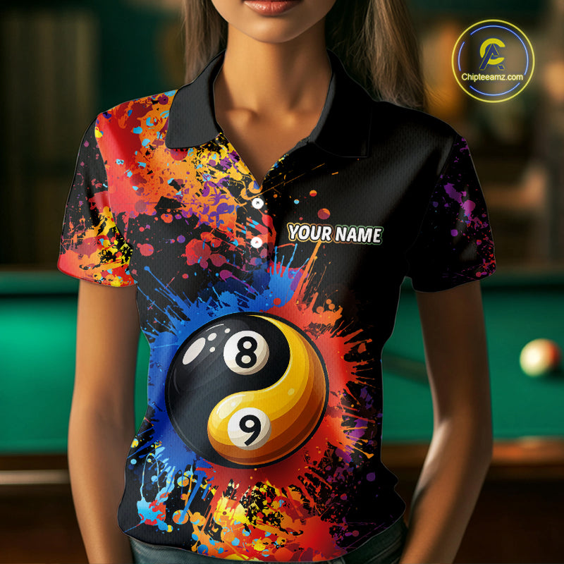 Colorful Billiard Jersey For Women Custom Funny Yin-Yang 8&9 Ball Pool Team Shirts Polo & 1/4 Zip TDM4574