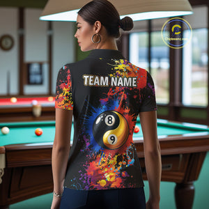 Colorful Billiard Jersey For Women Custom Funny Yin-Yang 8&9 Ball Pool Team Shirts Polo & 1/4 Zip TDM4574