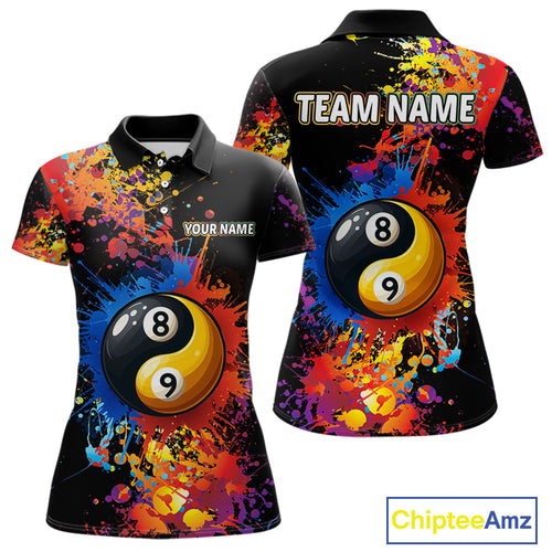 Colorful Billiard Jersey For Women Custom Funny Yin-Yang 8&9 Ball Pool Team Shirts Polo & 1/4 Zip TDM4574