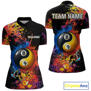 Colorful Billiard Jersey For Women Custom Funny Yin-Yang 8&9 Ball Pool Team Shirts Polo & 1/4 Zip TDM4574
