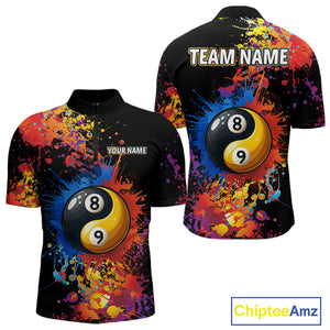 Colorful Billiard Jersey For Men Custom Funny Yin-Yang 8&9 Ball Pool Team Shirts Polo & 1/4 Zip TDM4574