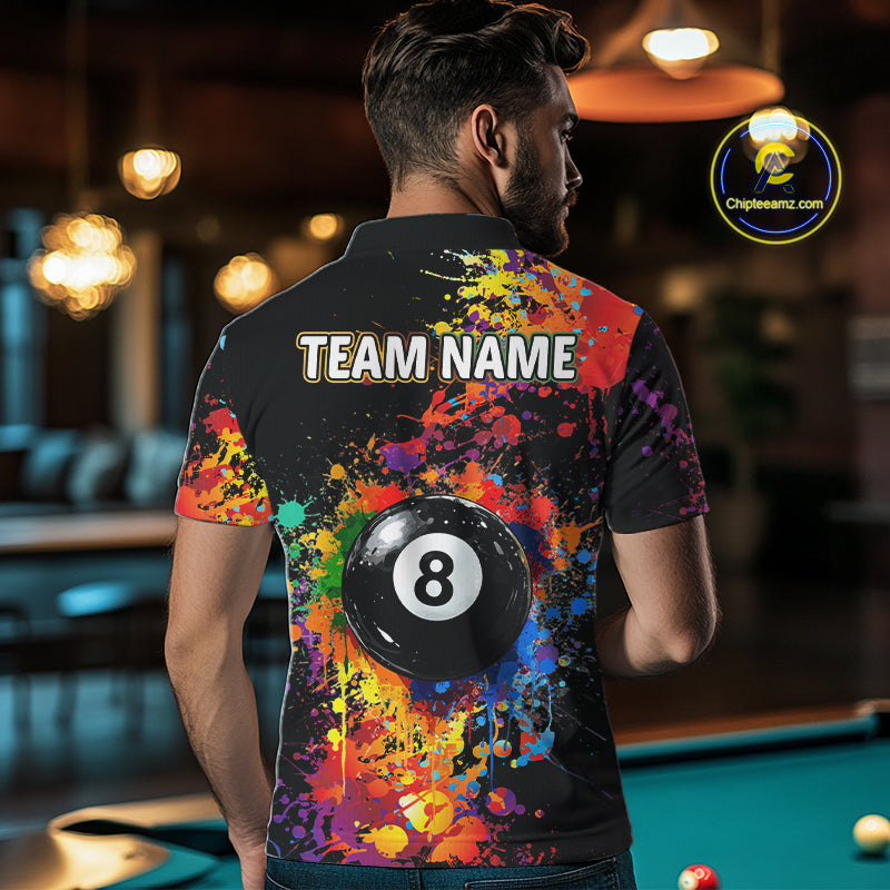 Colorful Billiard Jersey Polo & 1/4 Zip For Men Custom Funny 8 Ball Pool Billiard Team Jersey TDM4575