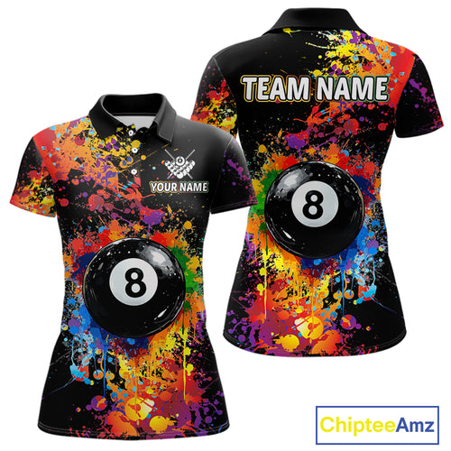 Colorful Billiard Jersey Polo & 1/4 Zip For Women Custom Funny 8 Ball Pool Billiard Team Jersey TDM4575