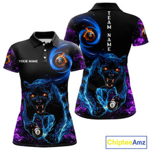 Load image into Gallery viewer, Personalized Blue Purple  Flaming 3D Panther Billiard Shirts For Women, Cool Team Billiard Jerseys TDM5196