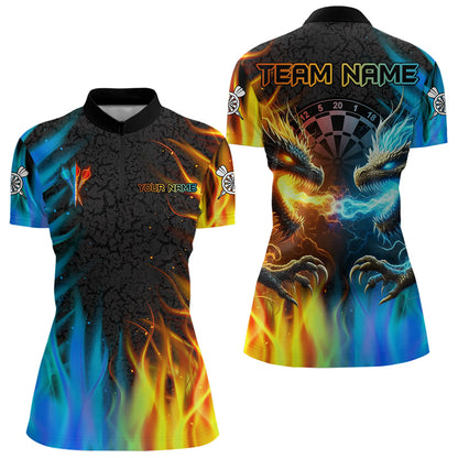 Personalized Dragon Water Fire 3D Dart Polo & Quarter Zip Custom Dart Shirts For Women Dart Jerseys TDM3213