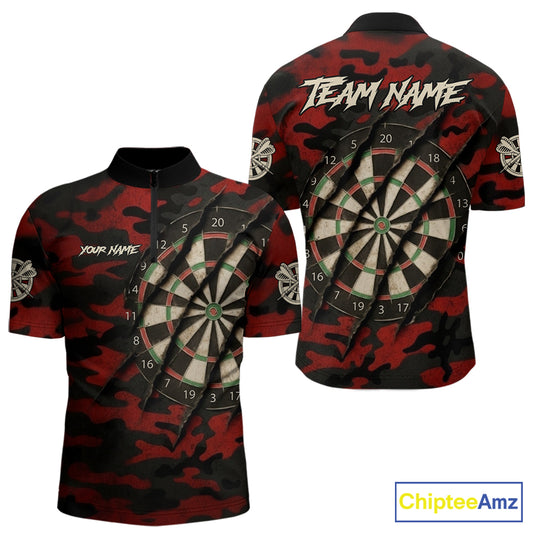 Black And Red Retro Camo Darts Shirt For Men Custom Darts Jersey Team Polo & Quarter Zip TDM5456