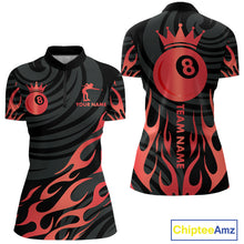 Load image into Gallery viewer, Custom Crown 8 Ball Billiard Shirt For Women, Black And Red Pool Team Jersey Polo &amp; Quarter Zip TDM5458