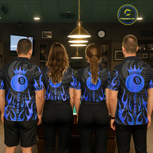 Load image into Gallery viewer, Custom Crown 8 Ball Billiard Shirt For Men, Black And Blue Pool Team Jersey Polo &amp; Quarter Zip TDM5459