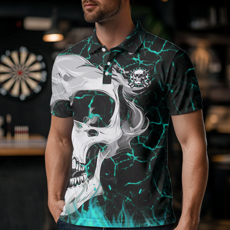 Personalized Turquoise Glowing Crack Skull Dart Shirts Custom Scary Dart Shirts For Men Dart Jersey TDM3416
