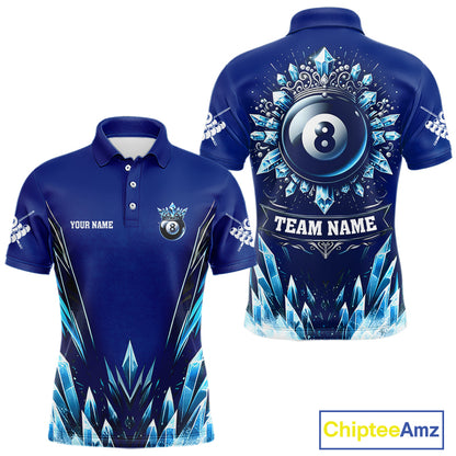 Blue 8 Ball Pool Icy Billiard Polo & 1/4 Zip For Men Custom Billiard League Team Jersey TDM5715