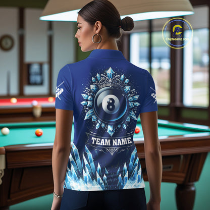 Blue 8 Ball Pool Icy Billiard Polo & 1/4 Zip For Women Custom Billiard League Team Jersey TDM5715