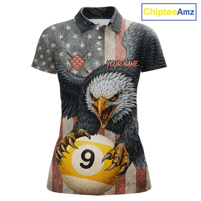 Personalized Vintage American Flag Eagle Billiard Shirt For Women, 9 Ball Pool Billiard Team Jerseys TDM5721