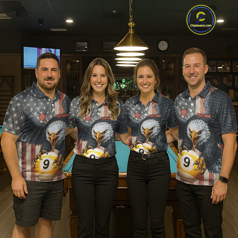 Personalized Vintage American Flag Eagle Billiard Shirt For Men, 9 Ball Pool Billiard Team Jerseys TDM5721