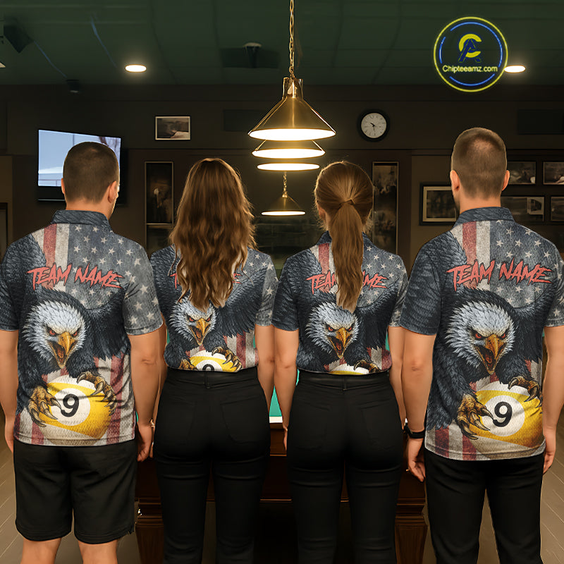 Personalized Vintage American Flag Eagle Billiard Shirt For Men, 9 Ball Pool Billiard Team Jerseys TDM5721