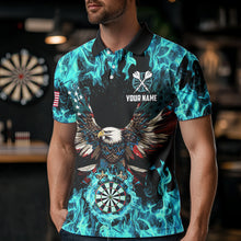 Load image into Gallery viewer, Turquoise Flame American Flag Eagle Custom 3D Dart Shirt For Men Patriotic Darts League Team Jersey TDM3557