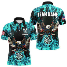 Load image into Gallery viewer, Turquoise Flame American Flag Eagle Custom 3D Dart Shirt For Men Patriotic Darts League Team Jersey TDM3557