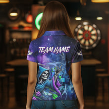 Load image into Gallery viewer, Death Skeleton Blue Purple Galaxy Dart Shirts For Women Custom Darts Jerseys TDM3561
