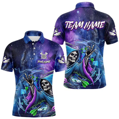 Funny Death Skeleton Blue Purple Galaxy Dart Shirts For Men Custom Glowing Dart Jerseys Outfits TDM3561