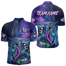 Load image into Gallery viewer, Funny Death Skeleton Blue Purple Galaxy Dart Shirts For Men Custom Glowing Dart Jerseys Outfits TDM3561