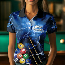 Load image into Gallery viewer, Personalized 3D Pool Ball Thunder Lightning Blue Billiard Shirts For Women, 8 Ball Billiard Jerseys TDM3717