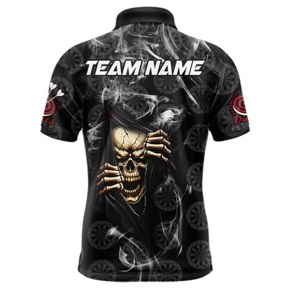 Personalized Skull Dartboard Smoke Pattern Black Dart Shirts For Men Dart Jerseys Polo & 1/4 Zip TDM3720