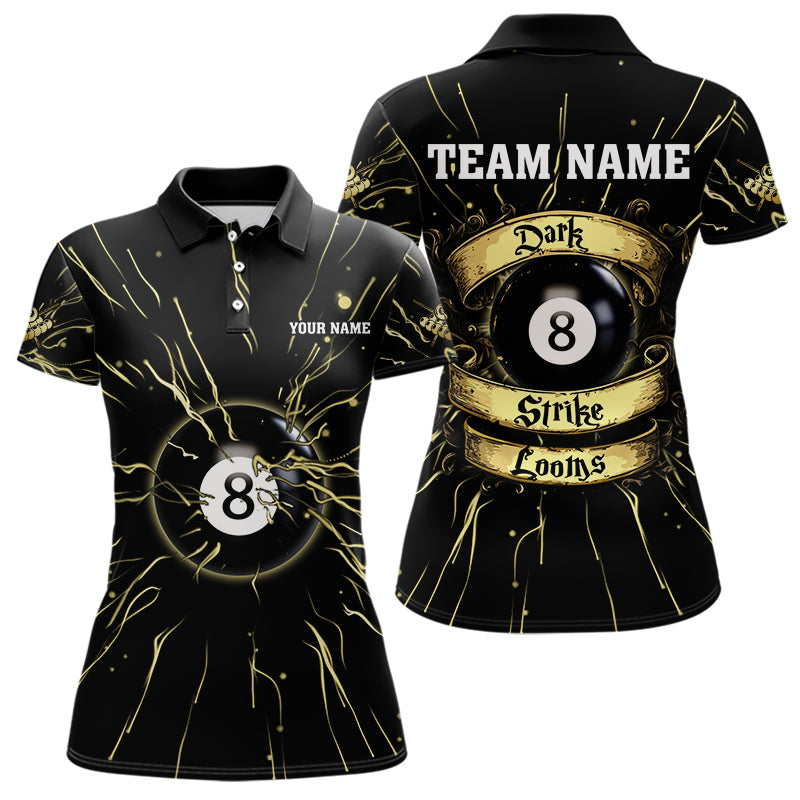 Personalized Dark Strike Looms 8 Ball Billiard Shirts For Women, Funny Billiard Pool Jerseys |Gold TDM3722