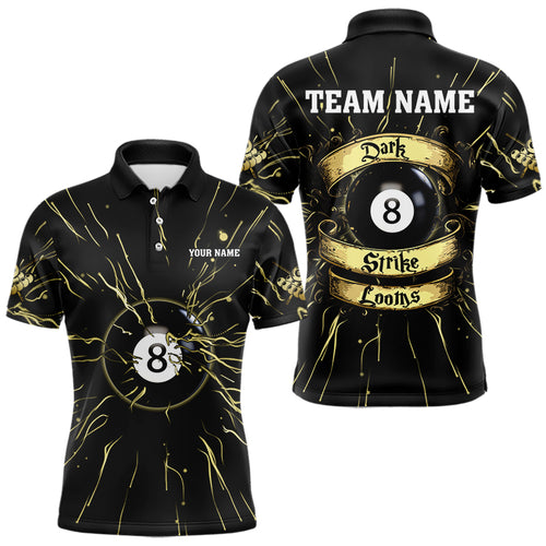 Personalized Dark Strike Looms 8 Ball Billiard Shirts For Men, Funny Billiard Pool Jerseys |Gold TDM3722