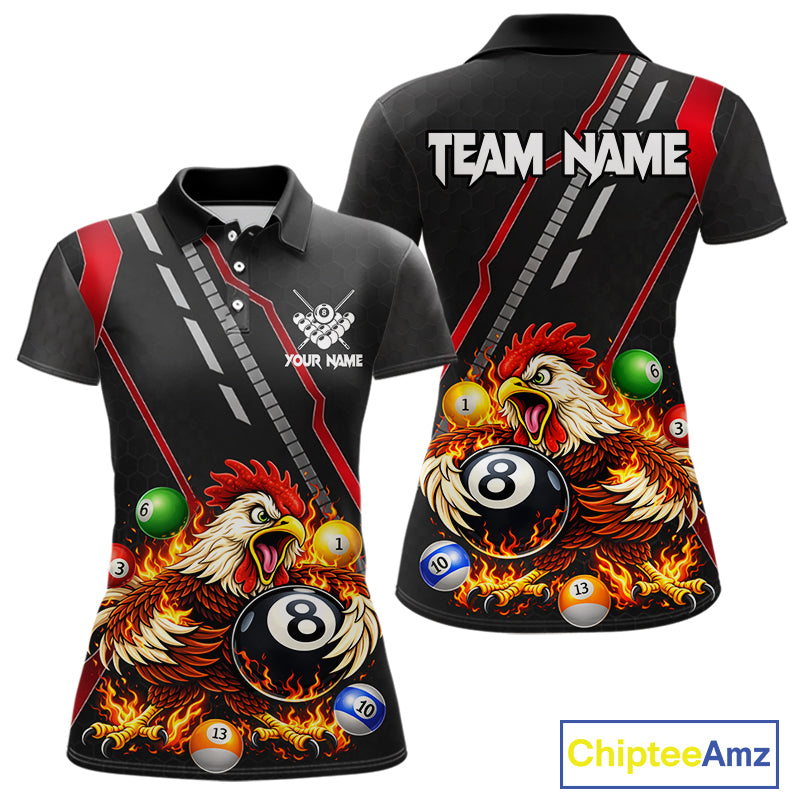 Funny Chicken Flame 8 Ball Billiard Shirt For Women Custom Billiard Team Jersey Polo & 1/4 Zip TDM6068