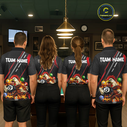 Funny Chicken Flame 8 Ball Billiard Shirt For Women Custom Billiard Team Jersey Polo & 1/4 Zip TDM6068