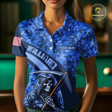 Load image into Gallery viewer, Personalized Death Skeleton Blue Camo Billiard Shirts For Women Custom Military Billiard Jerseys TDM3985