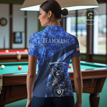 Load image into Gallery viewer, Personalized Death Skeleton Blue Camo Billiard Shirts For Women Custom Military Billiard Jerseys TDM3985