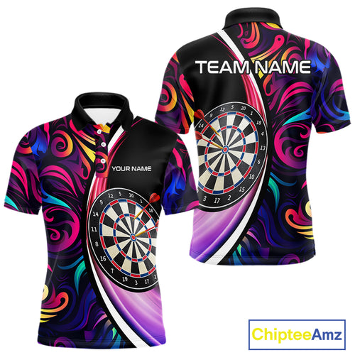Funny Colorful Neon Swirl Pattern Custom Dart Shirts For Men, Team Polo & Quarter Zip Dart Jerseys TDM3994