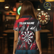 Load image into Gallery viewer, Personalized Red Geometric Grunge Darts Shirt For Women Custom Darts Team Jersey Polo &amp; 1/4 Zip TDM6508