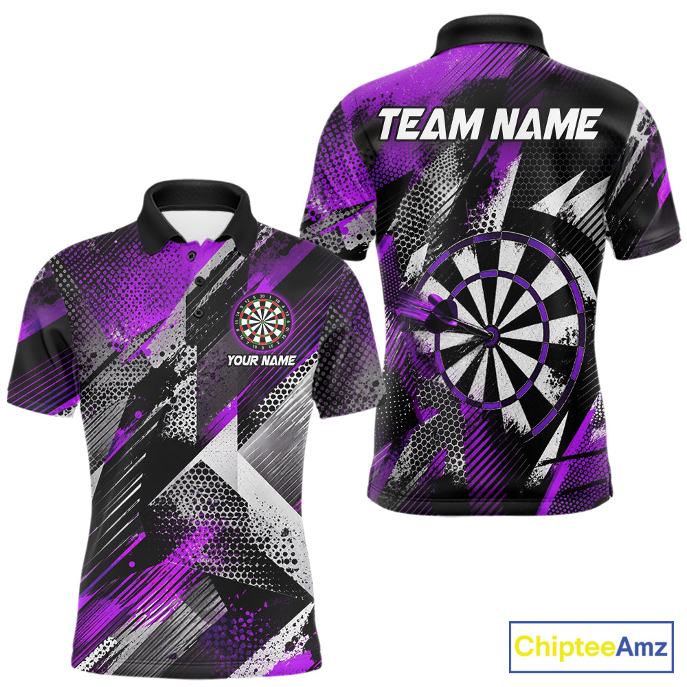 Personalized Purple Geometric Grunge Darts Shirt For Men Custom Darts Team Jersey Polo & 1/4 Zip TDM6509