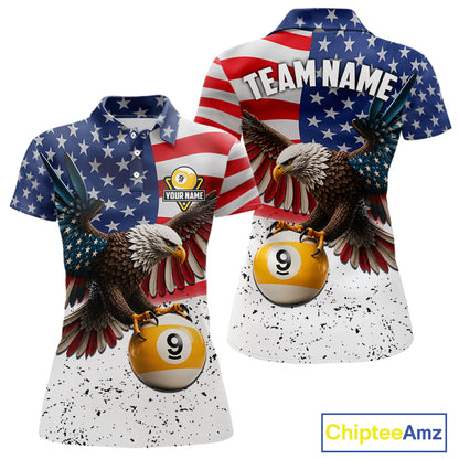 White Grunge American Flag Eagle 9 Ball Billiard Shirts For Women Custom Patriotic Pool Team Jersey TDM7244