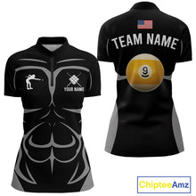 Load image into Gallery viewer, Personalized 9 Ball Pool Team Shirts For Women Custom Billiard Jersey Polo &amp; Quarter Zip TDM5208
