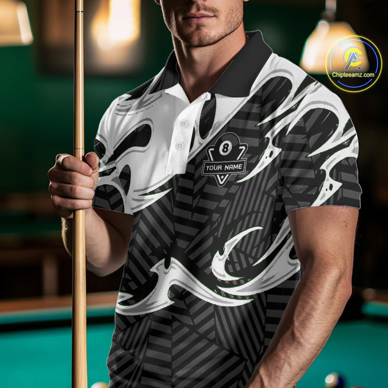 Personalized White Black 3D 8 Ball Billiards Pool Shirts For Men Custom Billiard Team Jerseys TDM5722