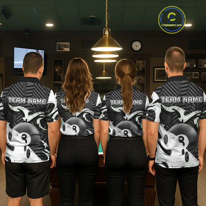 Personalized White Black 3D 8 Ball Billiards Pool Shirts For Women Custom Billiard Team Jerseys TDM5722