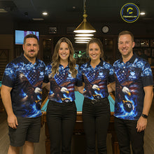 Load image into Gallery viewer, Blue Flaming Eagle 8 Ball Pool Billiard Shirt For Women Custom American Flag Billiard Team Jersey TDM5727