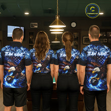 Load image into Gallery viewer, Blue Flaming Eagle 8 Ball Pool Billiard Shirt For Women Custom American Flag Billiard Team Jersey TDM5727