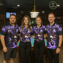 Load image into Gallery viewer, Purple Flaming Eagle 8 Ball Pool Billiard Shirt For Women Custom American Flag Billiard Team Jersey TDM5728