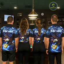 Load image into Gallery viewer, Blue Flaming Eagle 8 Ball 9 Ball Pool Billiard Shirt For Women Custom American Flag Billiard Jersey TDM5729