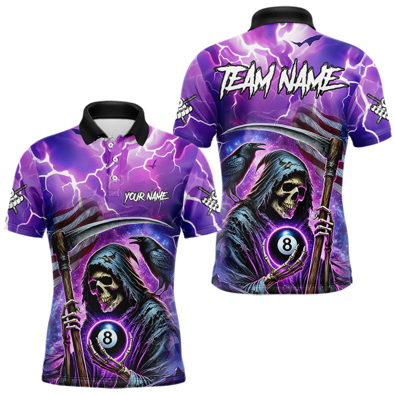 Grim Reaper Purple Galaxy Thunder Lightning Billiard Shirt For Men Custom 8 Ball Billiard Jersey TDM3725