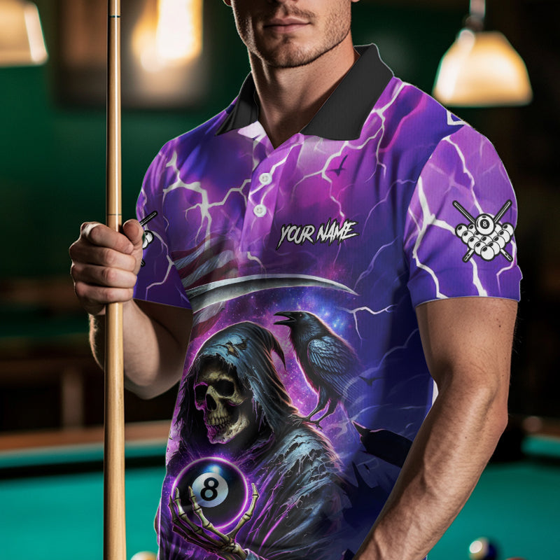 Grim Reaper Purple Galaxy Thunder Lightning Billiard Shirt For Men Custom 8 Ball Billiard Jersey TDM3725